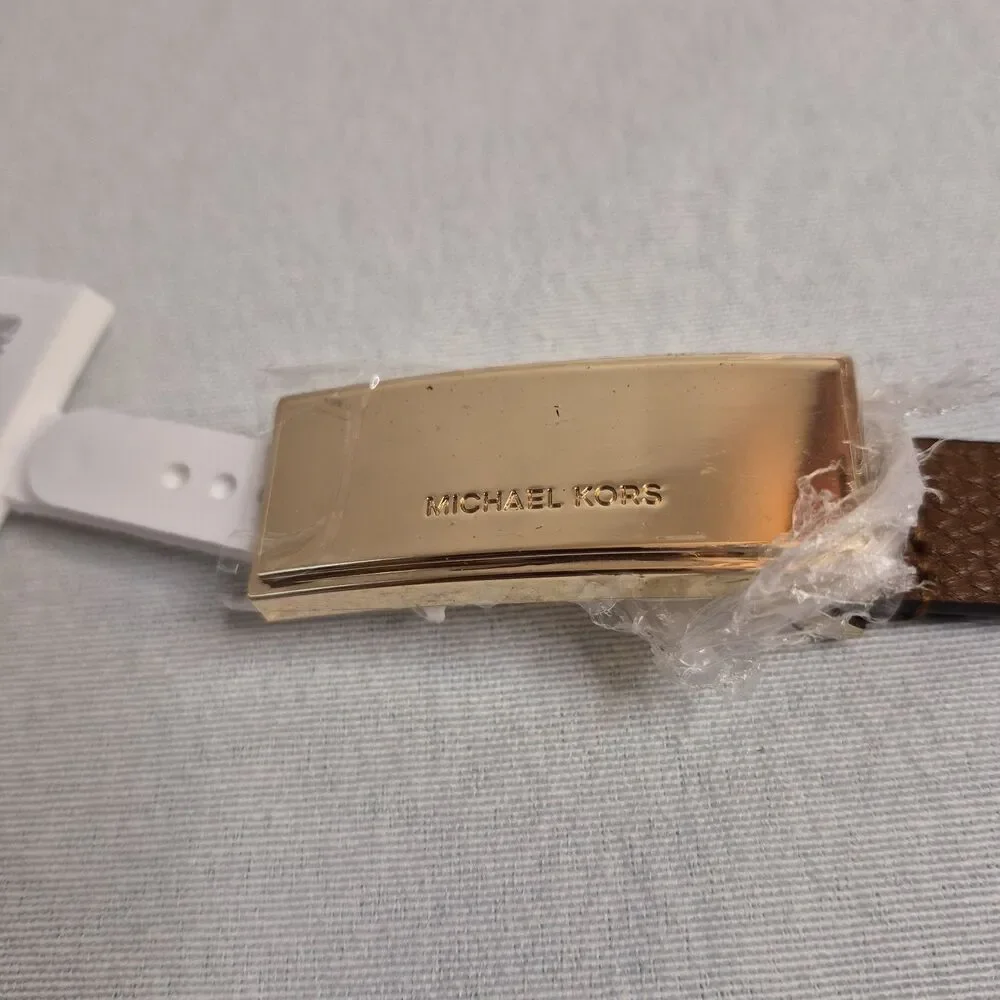 Michael Kors Womens Skinny Leather Belt Size 2X Brown Gold
